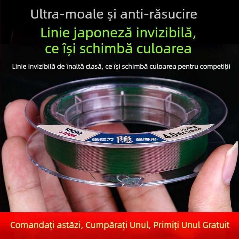 Linie principală din nylon, rezistență înaltă, 100 m, linie colorată invizibilă pentru pescuit cu năluci și pescuit în mare