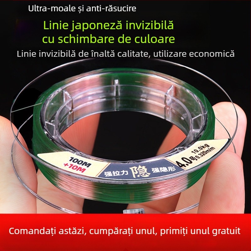 Linie principală din nylon, rezistență înaltă, 100 m, linie colorată invizibilă pentru pescuit cu năluci și pescuit în mare