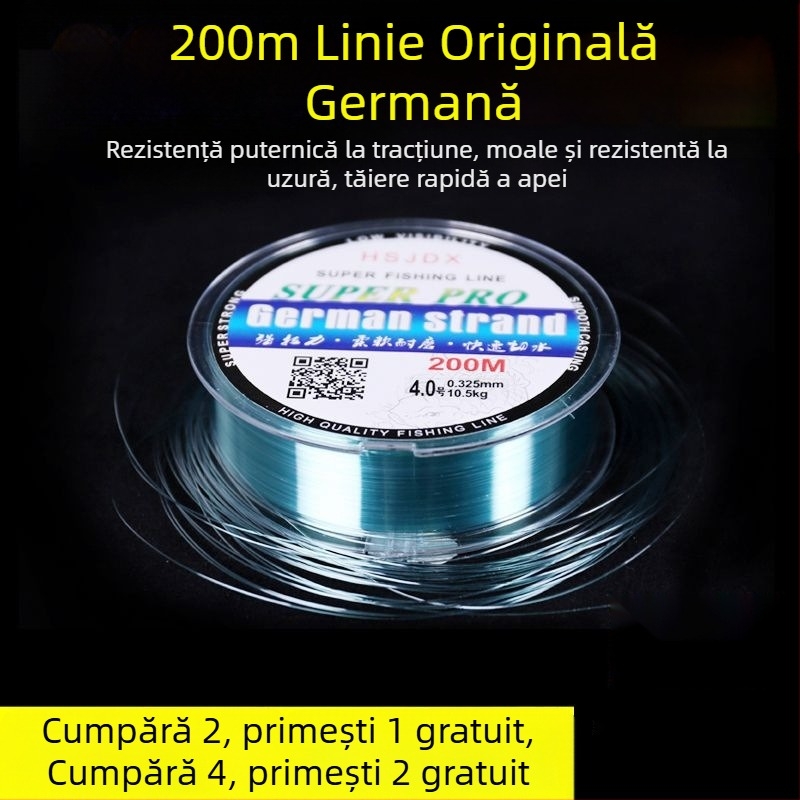 Fir de pescuit din nylon, 200 m, linie principală și linie de leader pentru pescuit marin și pescuit cu năluci, rezistență ultra înaltă