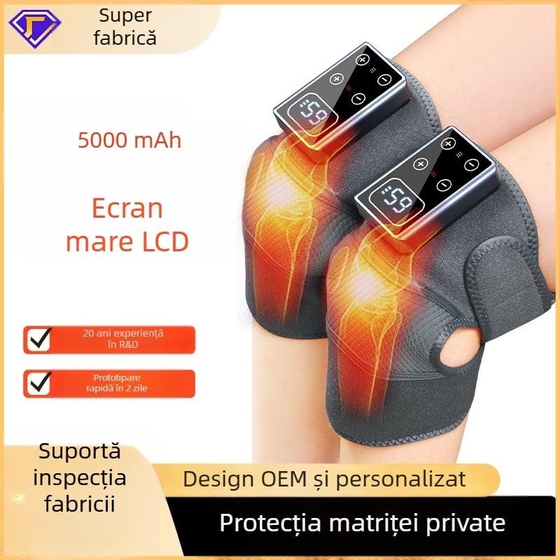 Masajer electric de încălzire 5V pentru umăr, cot și genunchi, cu controlul temperaturii și compresie fierbinte în 5 niveluri, temporizator de 15 minute, baterie 5000mAh