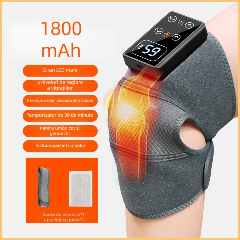 Masajer electric de încălzire 5V pentru umăr, cot și genunchi, cu controlul temperaturii și compresie fierbinte în 5 niveluri, temporizator de 15 minute, baterie 5000mAh