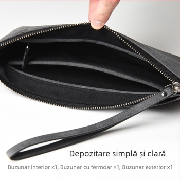 Geantă clutch din Alcantara pentru bărbați, pentru telefon, design minimalist de tip plic, stil business cu depozitare