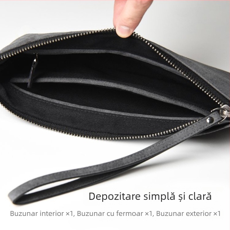 Geantă clutch din Alcantara pentru bărbați, pentru telefon, design minimalist de tip plic, stil business cu depozitare