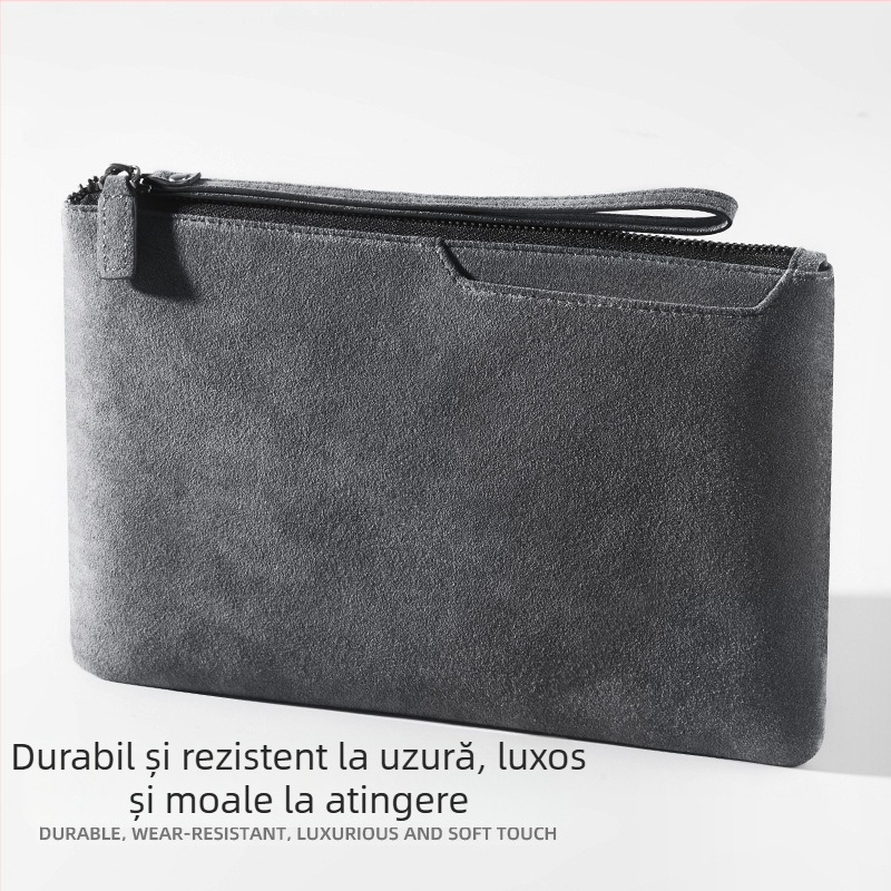 Geantă clutch din Alcantara pentru bărbați, pentru telefon, design minimalist de tip plic, stil business cu depozitare