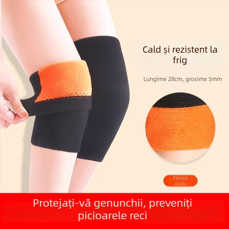 Genunchiere din velur auriu pentru căldură de iarnă, căptușite cu fleece, pentru adulți și vârstnici, pentru alergare și sport