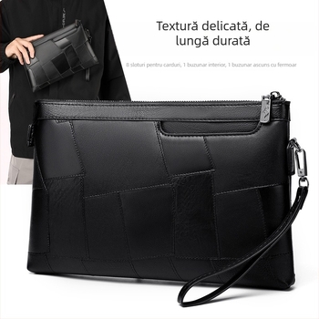 Geantă clutch pentru bărbați, de 8 inchi, portofel pentru monede, stil plic, textură simplă, utilizare în aer liber, versatilă
