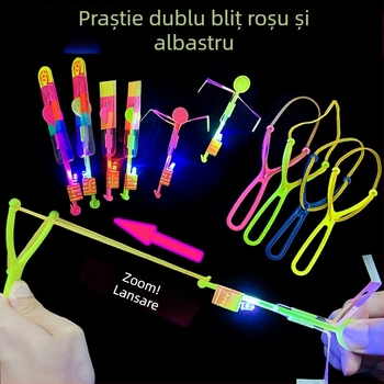 Praștie iluminată cu LED, săgeți zburătoare și lumină albastră cu dublu flash – jucărie pentru copii