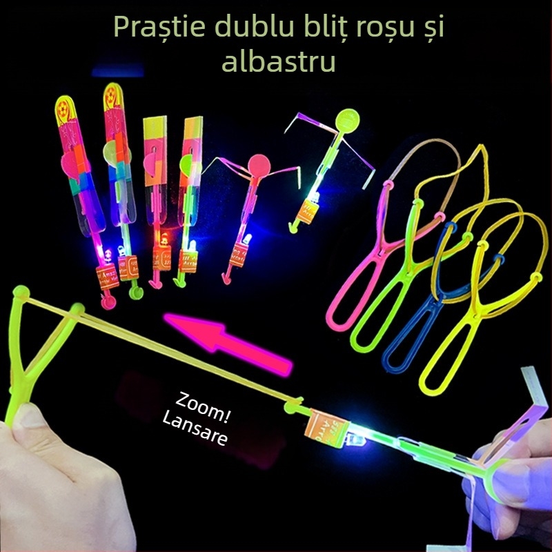Praștie iluminată cu LED, săgeți zburătoare și lumină albastră cu dublu flash – jucărie pentru copii