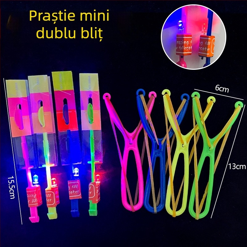 Praștie iluminată cu LED, săgeți zburătoare și lumină albastră cu dublu flash – jucărie pentru copii