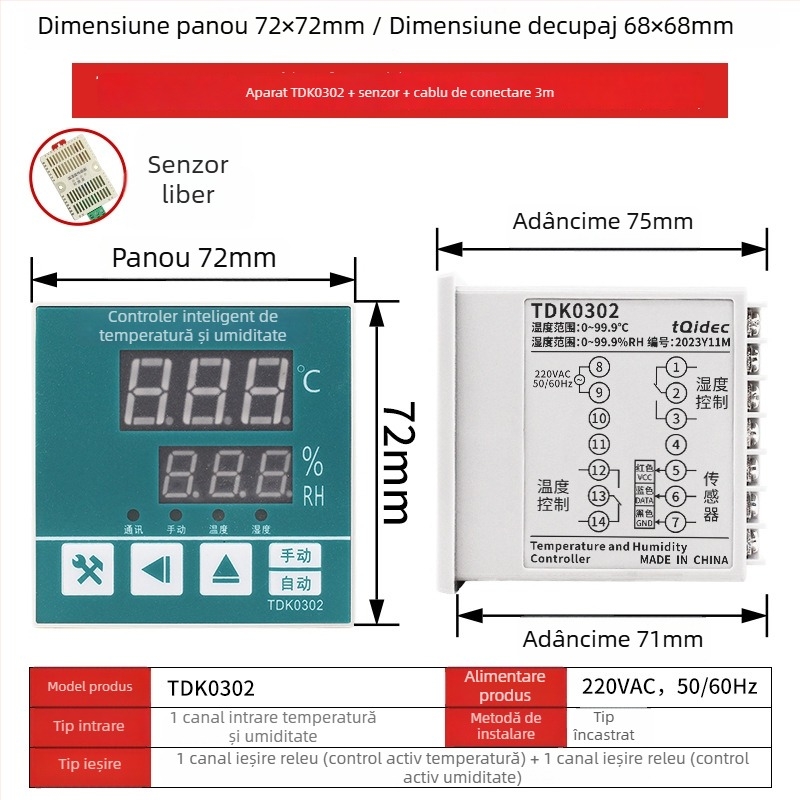 Tqidec Taiquan Controler electric pentru temperatura și umiditate WSK-Z(TH) TDK0302 Reglare integrată a încălzirii și desumidificării