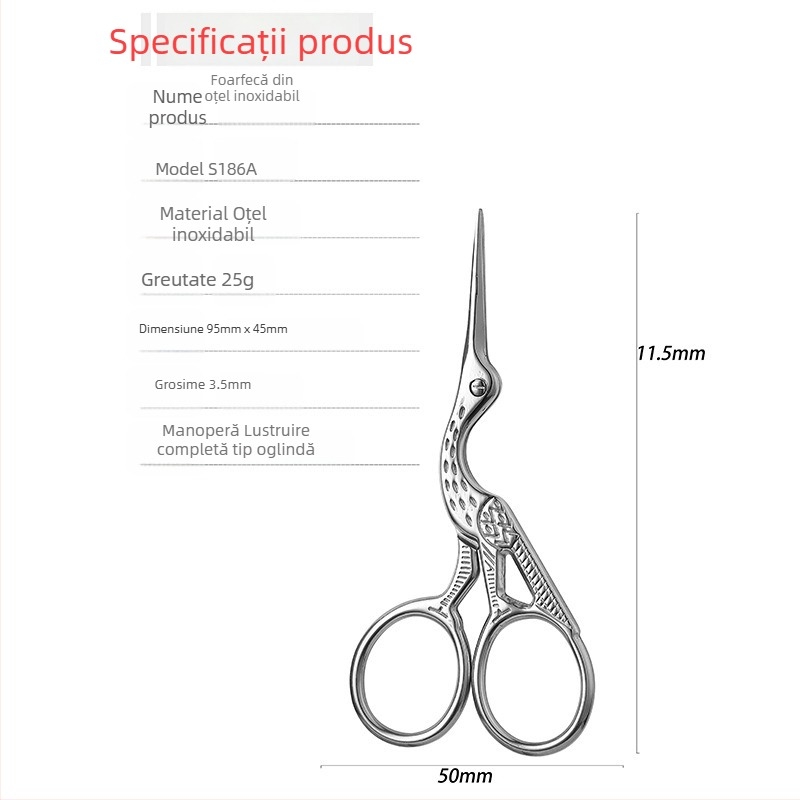 Foarfece Retro Crane din oțel inoxidabil – vârf ascuțit pentru ceai, ață, broderie și flori