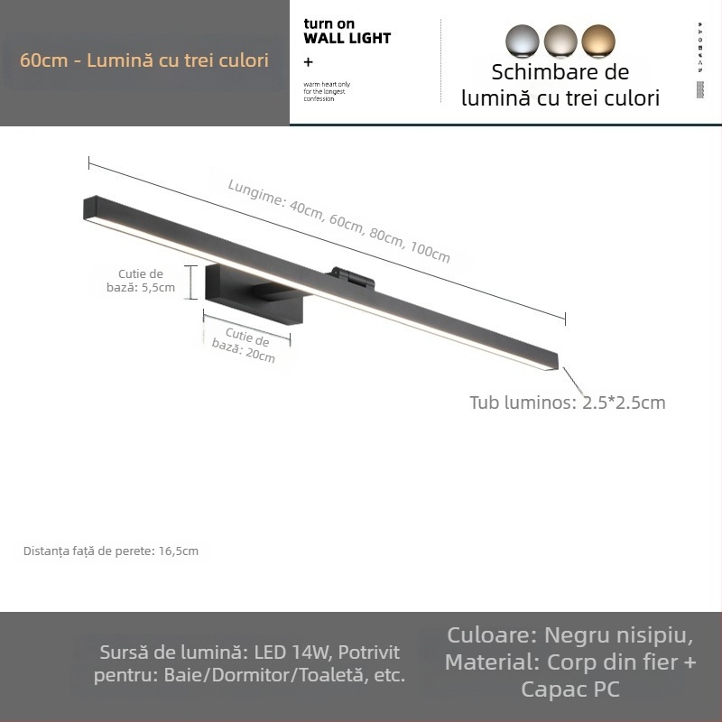 Oglindă pentru baie cu iluminare frontală LED, dulap oglindă, oglindă de machiaj, stil modern minimalist