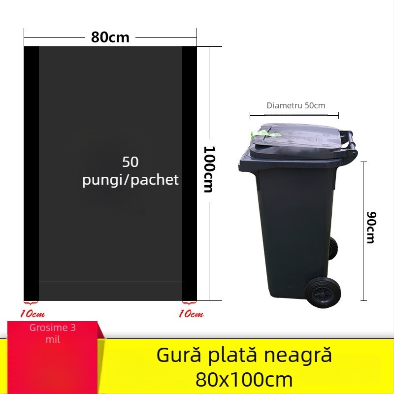 Saci de gunoi casnici, gură plată, perforați, în rolă mare, cu șnur, îngroșați, bucătărie și birou, dimensiune mare