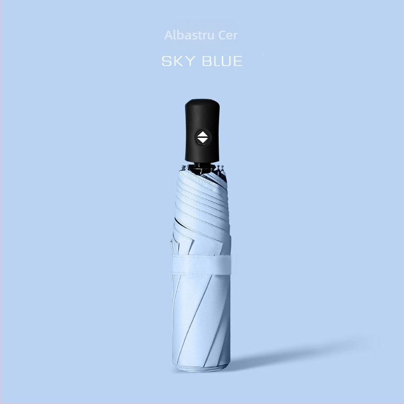 Umbrelă automată cu trei segmente, protecție UV, material negru, imprimare logo pentru promovare