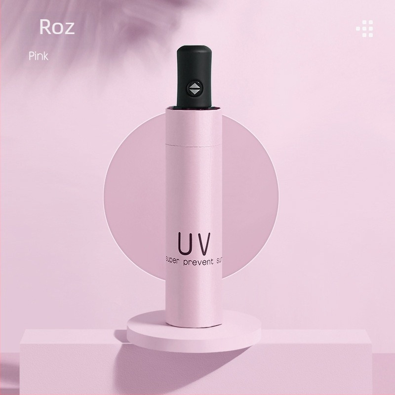 Umbrelă automată cu trei segmente, protecție UV, material negru, imprimare logo pentru promovare