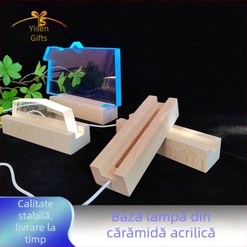 Bază luminoasă din lemn masiv, lampă de noapte 3D, suport din acrilic pentru lampă, alimentare USB, bază din cristal pentru trofeu a lămpii