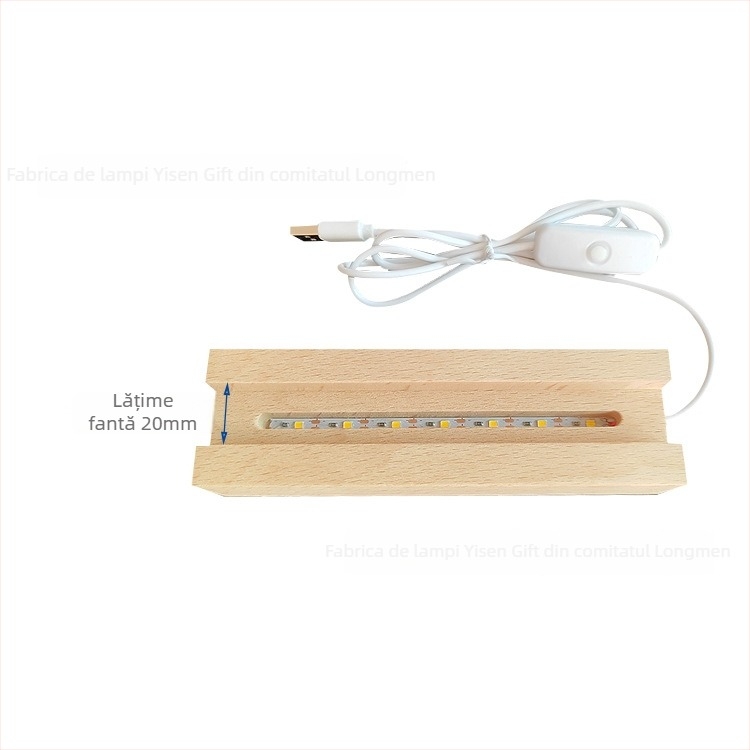 Bază luminoasă din lemn masiv, lampă de noapte 3D, suport din acrilic pentru lampă, alimentare USB, bază din cristal pentru trofeu a lămpii