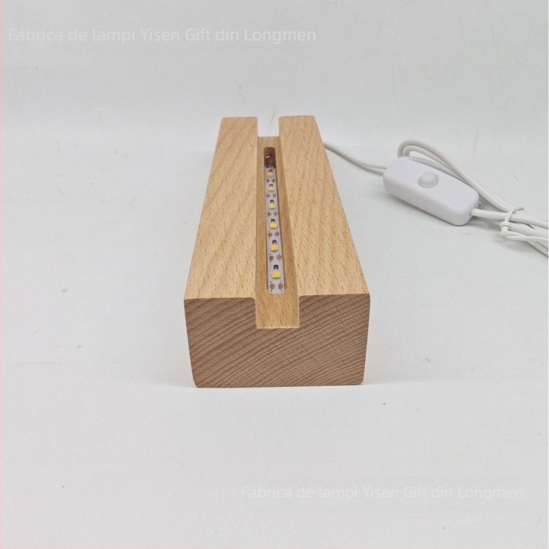 Bază luminoasă din lemn masiv, lampă de noapte 3D, suport din acrilic pentru lampă, alimentare USB, bază din cristal pentru trofeu a lămpii