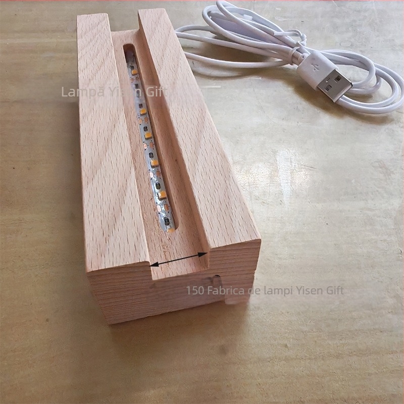 Bază luminoasă din lemn masiv, lampă de noapte 3D, suport din acrilic pentru lampă, alimentare USB, bază din cristal pentru trofeu a lămpii