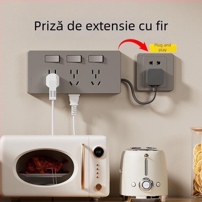 Prelungitor tip 86, montaj pe suprafață, cu indicator, prize multiple, fără cablare, prize controlate individual