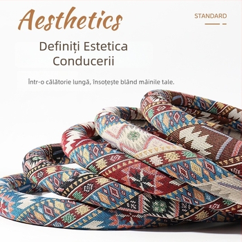 Husă pentru volan din bumbac și in, stil floral etnic, pentru toate sezoanele, potrivire universală, cusută manual, diametrul de 38 cm.