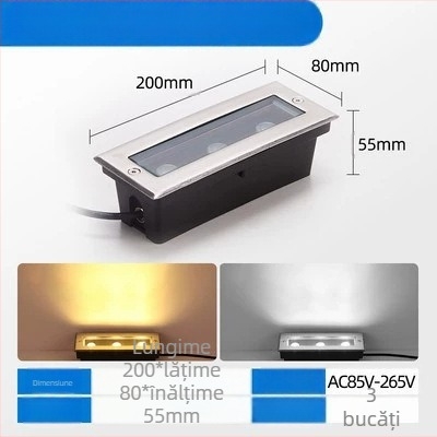 LED exterior impermeabil, iluminare subterană din oțel inoxidabil, formă rotundă și dreptunghiulară, iluminare de tip bandă pentru parcuri și curți