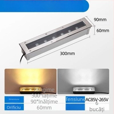 LED exterior impermeabil, iluminare subterană din oțel inoxidabil, formă rotundă și dreptunghiulară, iluminare de tip bandă pentru parcuri și curți
