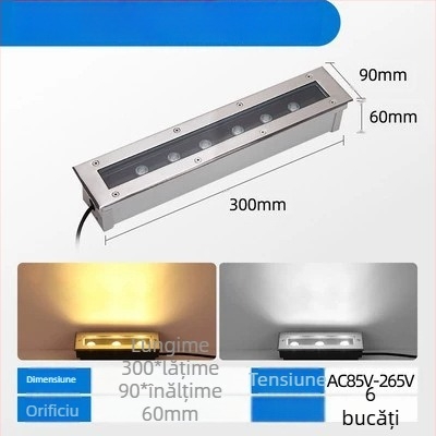 LED exterior impermeabil, iluminare subterană din oțel inoxidabil, formă rotundă și dreptunghiulară, iluminare de tip bandă pentru parcuri și curți