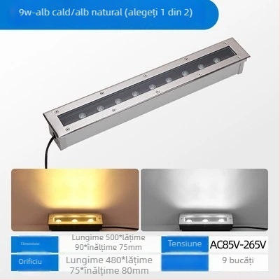 LED exterior impermeabil, iluminare subterană din oțel inoxidabil, formă rotundă și dreptunghiulară, iluminare de tip bandă pentru parcuri și curți