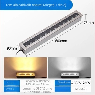 LED exterior impermeabil, iluminare subterană din oțel inoxidabil, formă rotundă și dreptunghiulară, iluminare de tip bandă pentru parcuri și curți