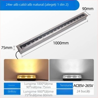 LED exterior impermeabil, iluminare subterană din oțel inoxidabil, formă rotundă și dreptunghiulară, iluminare de tip bandă pentru parcuri și curți