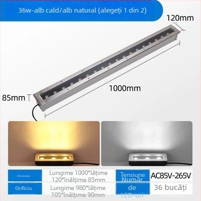LED exterior impermeabil, iluminare subterană din oțel inoxidabil, formă rotundă și dreptunghiulară, iluminare de tip bandă pentru parcuri și curți