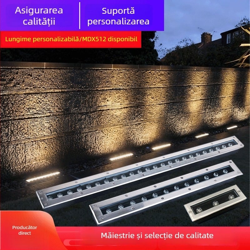 LED exterior impermeabil, iluminare subterană din oțel inoxidabil, formă rotundă și dreptunghiulară, iluminare de tip bandă pentru parcuri și curți
