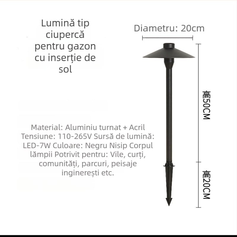 Lampă LED de exterior, IP65, din aluminiu, în formă de ciupercă, lampă de grădină pentru curte și peisaj, 7W