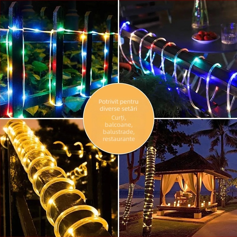 Șir de lumini LED solare mini colorate, clipitoare, pentru exterior, decor grădină, rezistente la apă