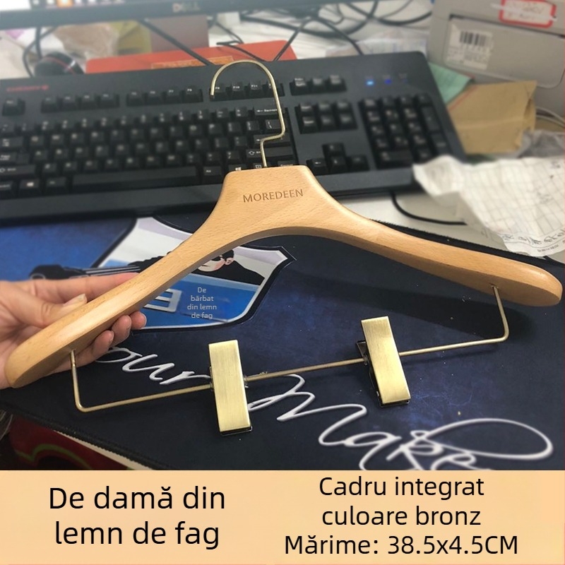 Raft pentru haine din lemn masiv cu cleme și raft pentru pantaloni — suport de expunere all-in-one pentru paltoane și jachete