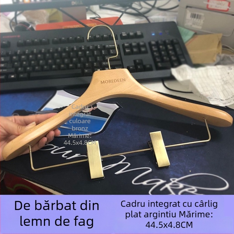 Raft pentru haine din lemn masiv cu cleme și raft pentru pantaloni — suport de expunere all-in-one pentru paltoane și jachete