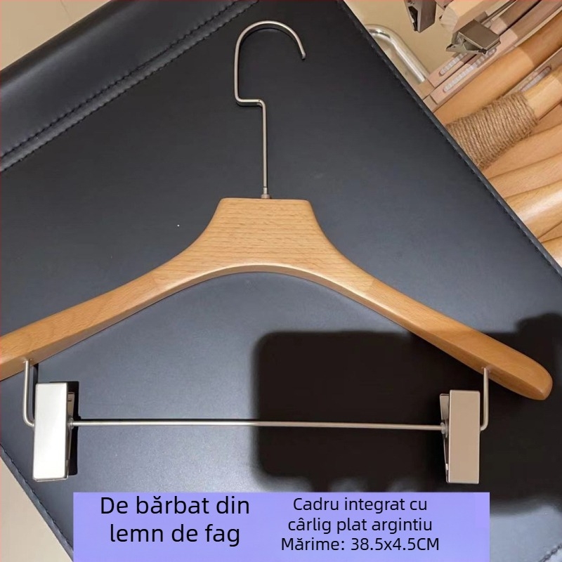 Raft pentru haine din lemn masiv cu cleme și raft pentru pantaloni — suport de expunere all-in-one pentru paltoane și jachete