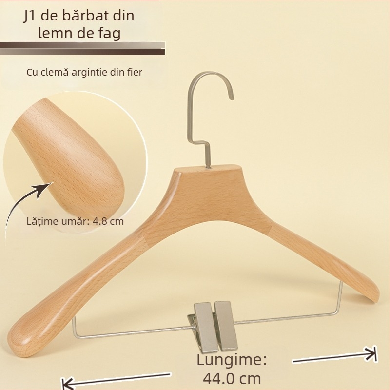Raft pentru haine din lemn masiv cu cleme și raft pentru pantaloni — suport de expunere all-in-one pentru paltoane și jachete