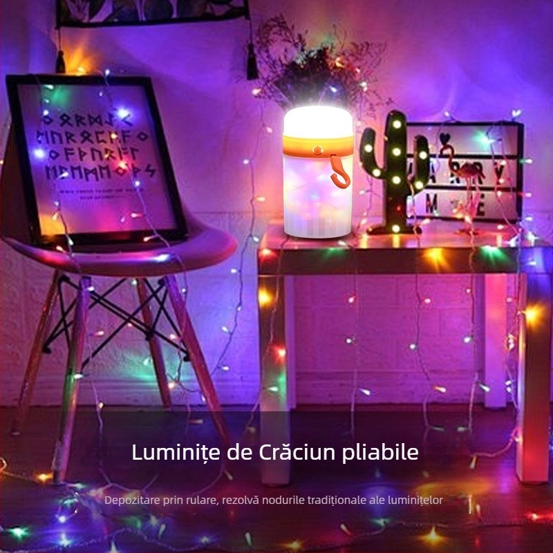 Lumină de noapte de Crăciun cu șir decorativ de lumini, lampă de camping reîncărcabilă, lanternă ambientală portabilă