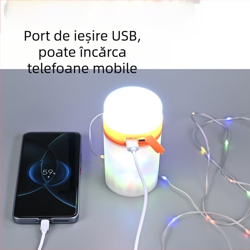 Lumină de noapte de Crăciun cu șir decorativ de lumini, lampă de camping reîncărcabilă, lanternă ambientală portabilă