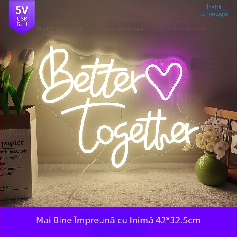 Luminiță neon din acrilic personalizată cu litere pentru nuntă și logodnă, iluminat LED interior decorativ