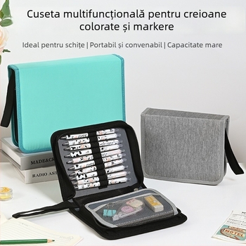 Geantă din nylon pentru creioane colorate, markere și pixuri – organizator multifuncțional pentru desen și schițe
