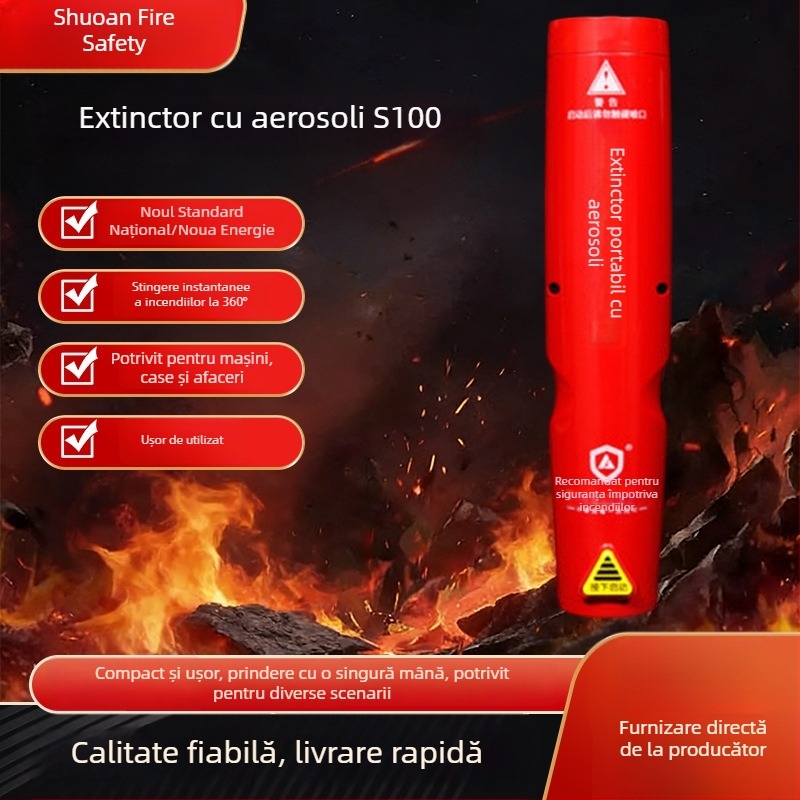 Extinctor auto cu ciocan pentru spart geamuri și ciocan de salvare (extinctor aerosol)