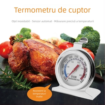Termometru de cuptor cu indicator, bi-metalic, oțel inoxidabil, rezistent la temperaturi înalte, Celsius, pentru coacere