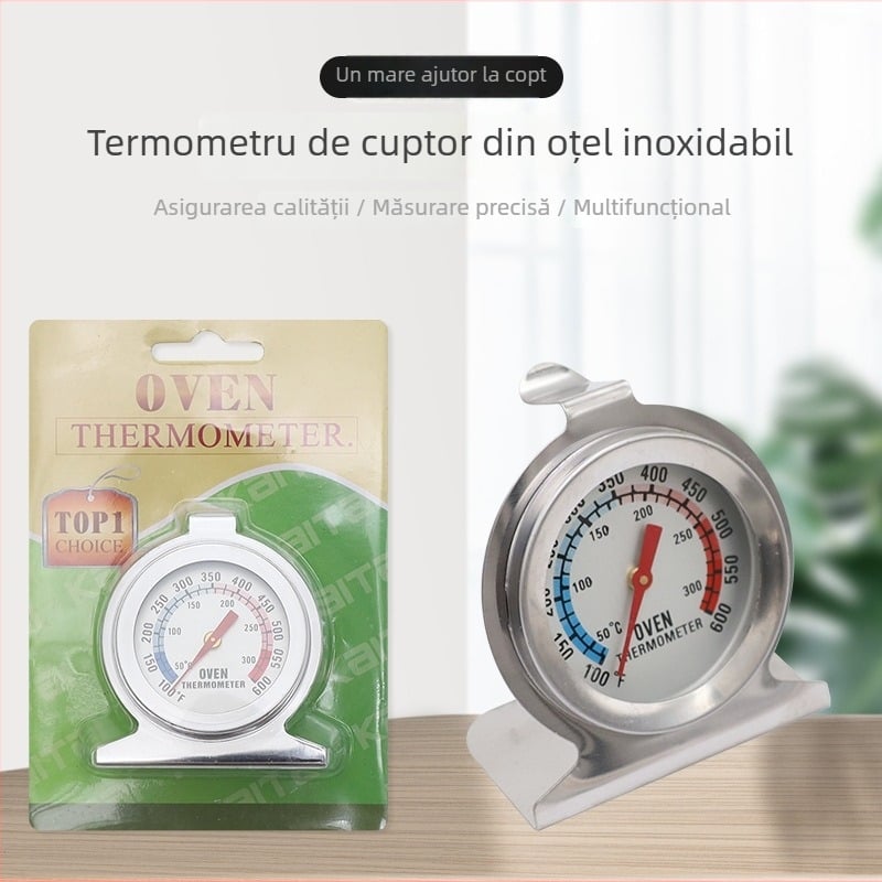 Termometru de cuptor cu indicator, bi-metalic, oțel inoxidabil, rezistent la temperaturi înalte, Celsius, pentru coacere