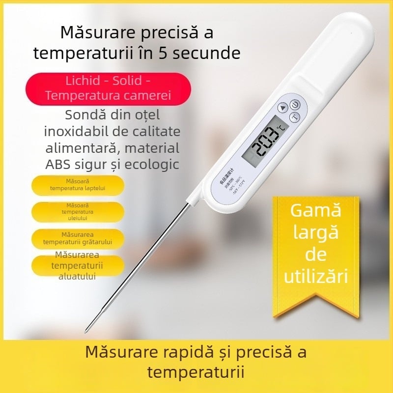 Senzor de temperatură și umiditate pentru alimente cu sondă pliabilă – termometru electronic de înaltă precizie pentru lapte, apă, ulei și coacere