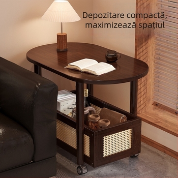 Masă de cafea mică pentru living, mobilă, cu spațiu de depozitare și dulap lateral pentru canapea; lux subtil, design modern