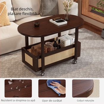 Masă de cafea mică pentru living, mobilă, cu spațiu de depozitare și dulap lateral pentru canapea; lux subtil, design modern