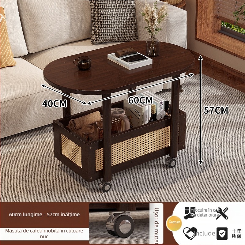Masă de cafea mică pentru living, mobilă, cu spațiu de depozitare și dulap lateral pentru canapea; lux subtil, design modern